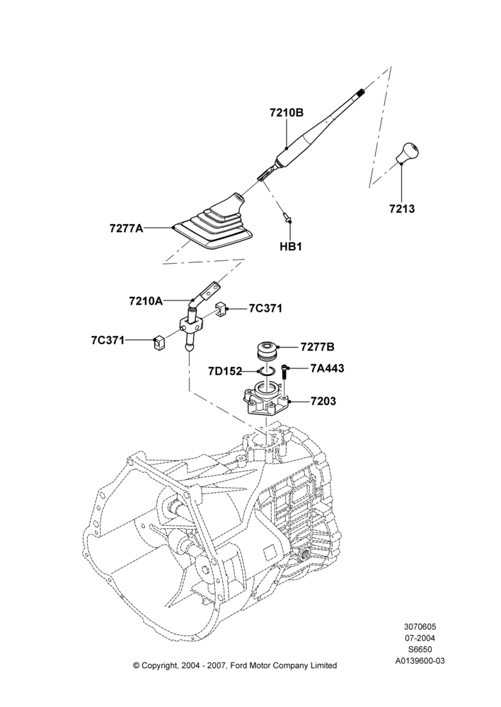 05B - Gear Change Lever - Manual Trans, 6 Speed Manual Z/F S6-650, LHD 4WD (Part Time Drive), M6HD-W 6 Speed Manual Transmission; 19/JUL/2004-18/DEC/2006