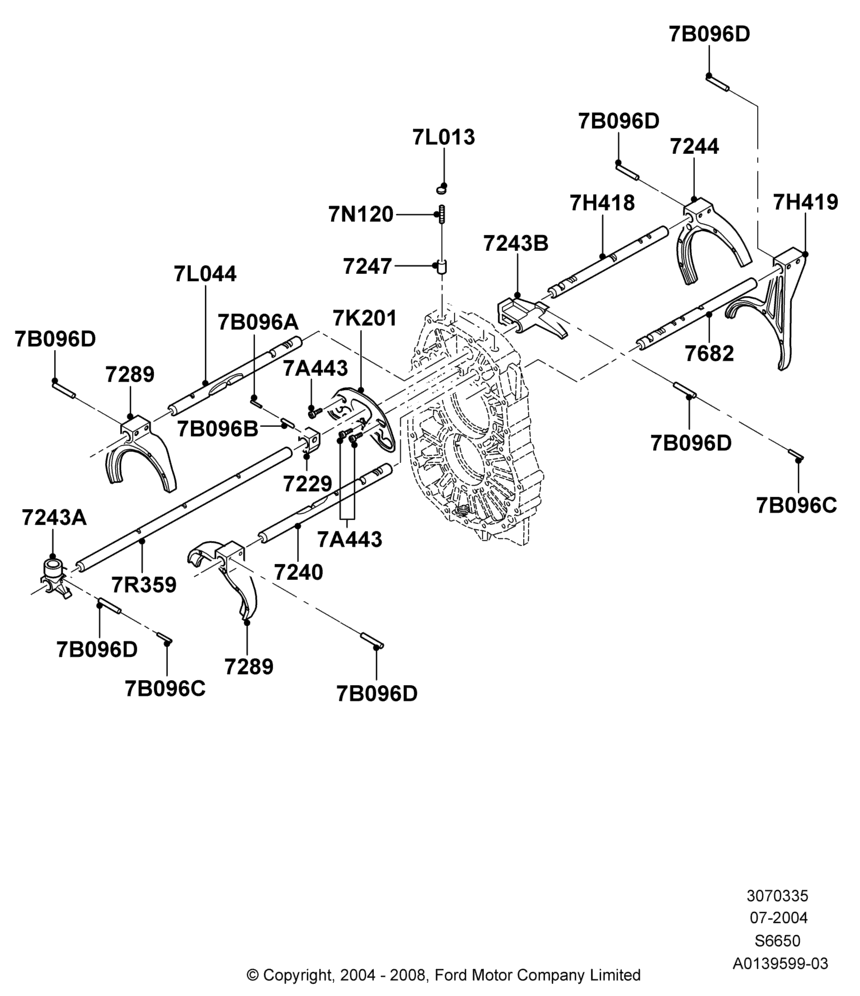 35B - Manual Trans Gear Shift Linkage, 6 Speed Manual Z/F S6-650, LHD 4WD (Part Time Drive), M6HD-W 6 Speed Manual Transmission; 19/JUL/2004-12/FEB/2010
