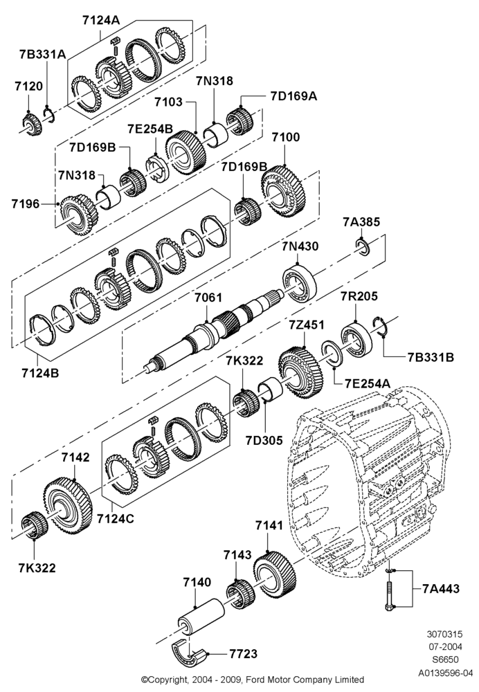15B - Output Shaft, Gear Sets & Bearings, 6 Speed Manual Z/F S6-650, LHD 4WD (Part Time Drive), M6HD-W 6 Speed Manual Transmission; 19/JUL/2004-12/FEB/2010