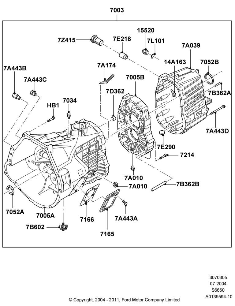 05B - Manual Transmission and Case, 6 Speed Manual Z/F S6-650, LHD 4WD (Part Time Drive), M6HD-W 6 Speed Manual Transmission; 19/JUL/2004-12/FEB/2010