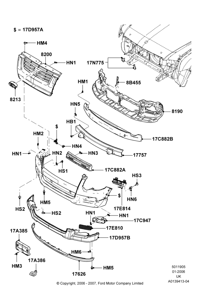 05A - Radiator Grille and Front Bumper, XLT; 30/JAN/2006-29/OCT/2010