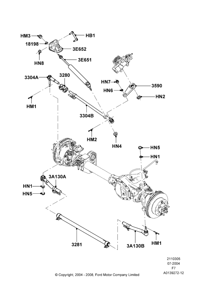 05B - Steering Linkage, Ford 250 Series, Ford 350 Series, LHD 4WD (Part Time Drive); 19/JUL/2004-18/DEC/2006