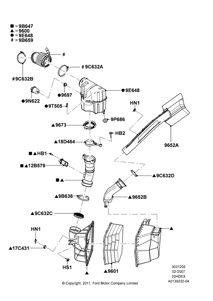05E - Air Cleaner, 2.0L Duratec HE (137PS), Less PZEV Evaporative Emission; 01/FEB/2007-27/AUG/2007
