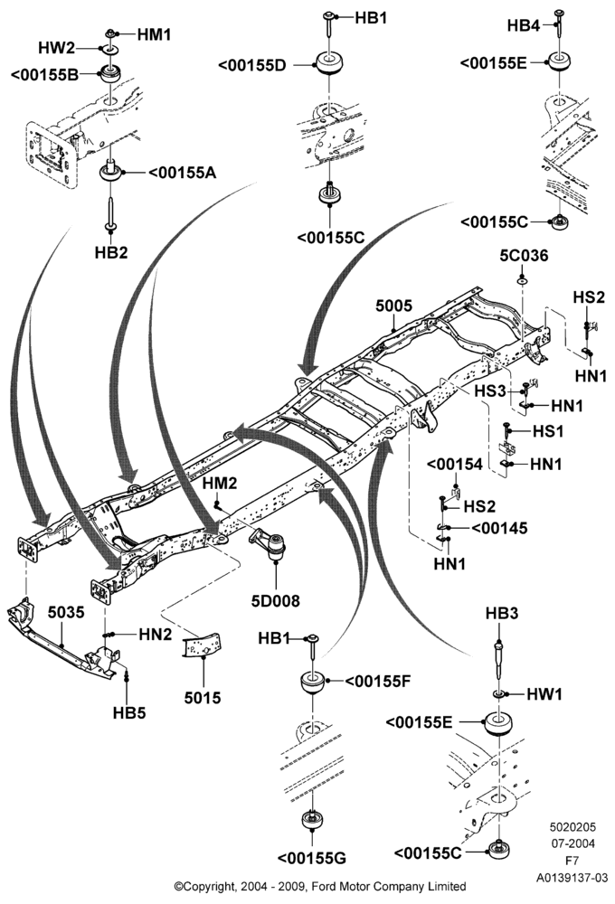 05D - Chassis Frame, Wide Frame (Pickup), Crew Cab; 19/JUL/2004-18/DEC/2006