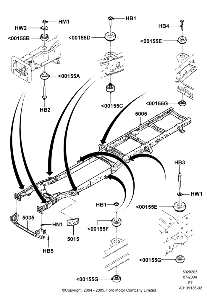 05C - Chassis Frame, Narrow Frame (Chassis Cab), Crew Cab; 19/JUL/2004-18/DEC/2006