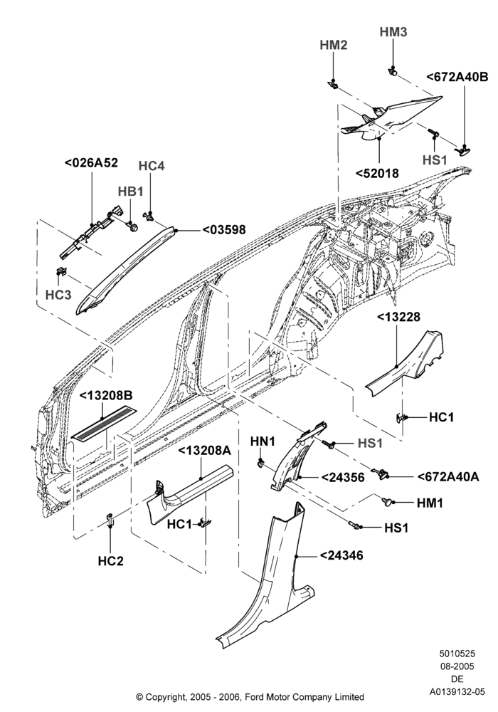 25B - Side Trim, Ford And Mercury Derivative, With Air Curtain Restraint; 01/AUG/2005-04/FEB/2009