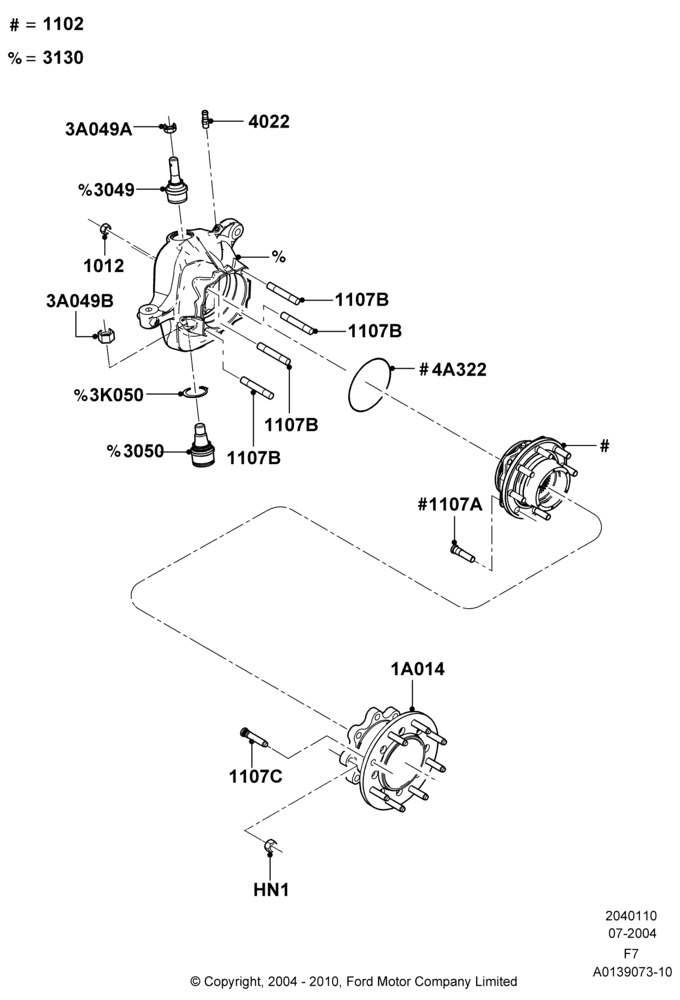 10C - Front Knuckle and Hub, Ford 550 Series, Ford 450 Series, LHD RWD; 19/JUL/2004-18/DEC/2006