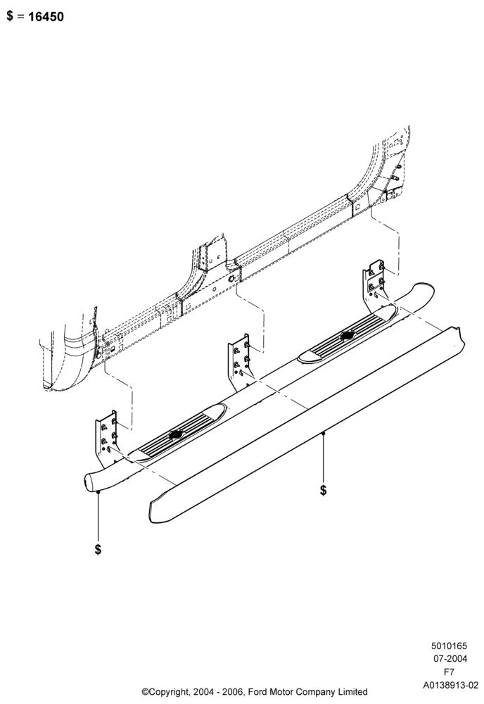 65J - Running Boards/Side Steps, Crew Cab, 'Harley Davidson' Version Package, With Chrome Step Bar, Production Step Bars; 19/JUL/2004-18/DEC/2006