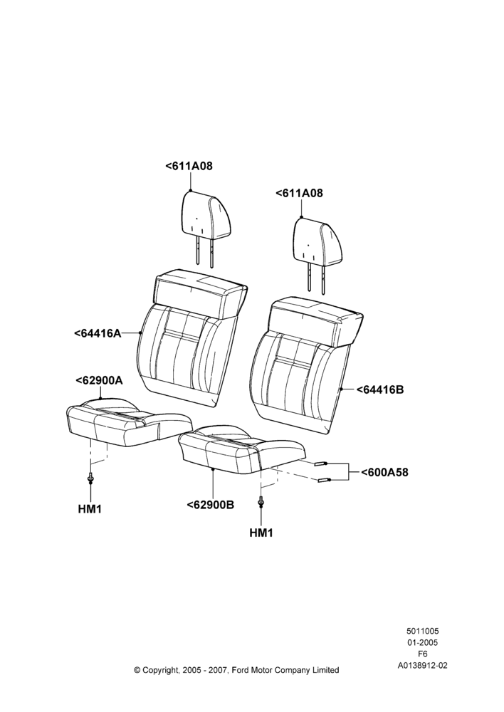 05N - Front Seat Covers, Bucket Type Front Seat, Crew Cab, Lincoln Mark LT; 31/JAN/2005-14/AUG/2006