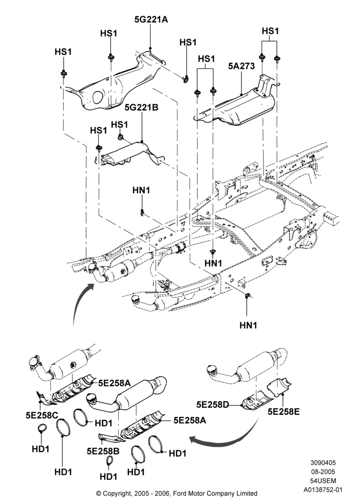 Heat Shields - Exhaust System, 5.4L 3V V8, With California/Green State Req