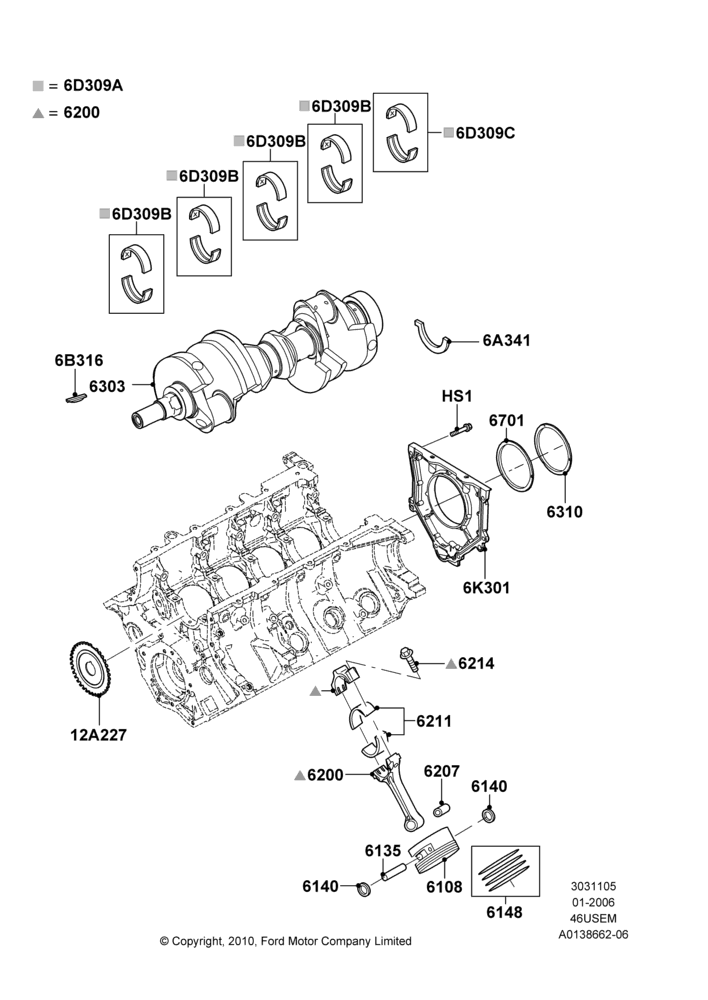 05B - Crankshaft/Pistons and Bearings, 4.6L 3V V8; 30/JAN/2006-29/OCT/2010