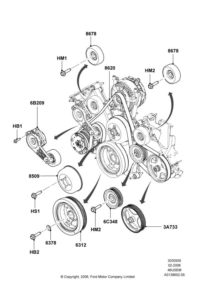 Pulleys and Drive Belts, 4.6L 3V V8