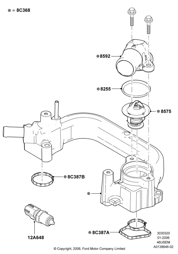 20B - Thermostat/Housing & Related Parts, 4.6L 3V V8; 30/JAN/2006-29/OCT/2010