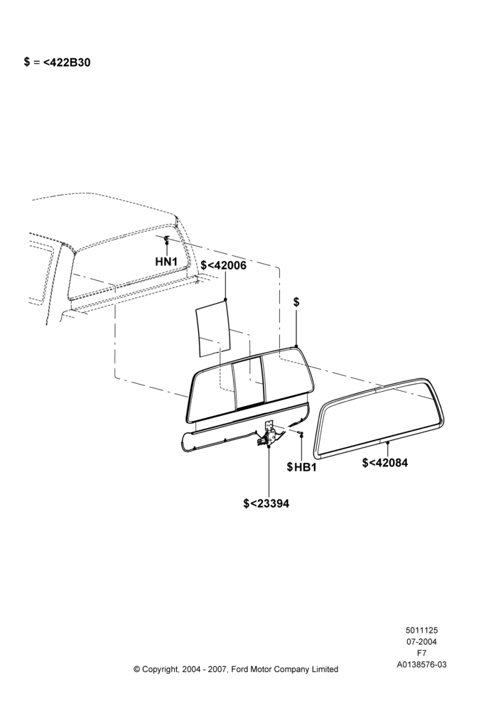25C - Back Window Glass, With Power Sliding Rear Window, Production Installed; 19/JUL/2004-18/DEC/2006