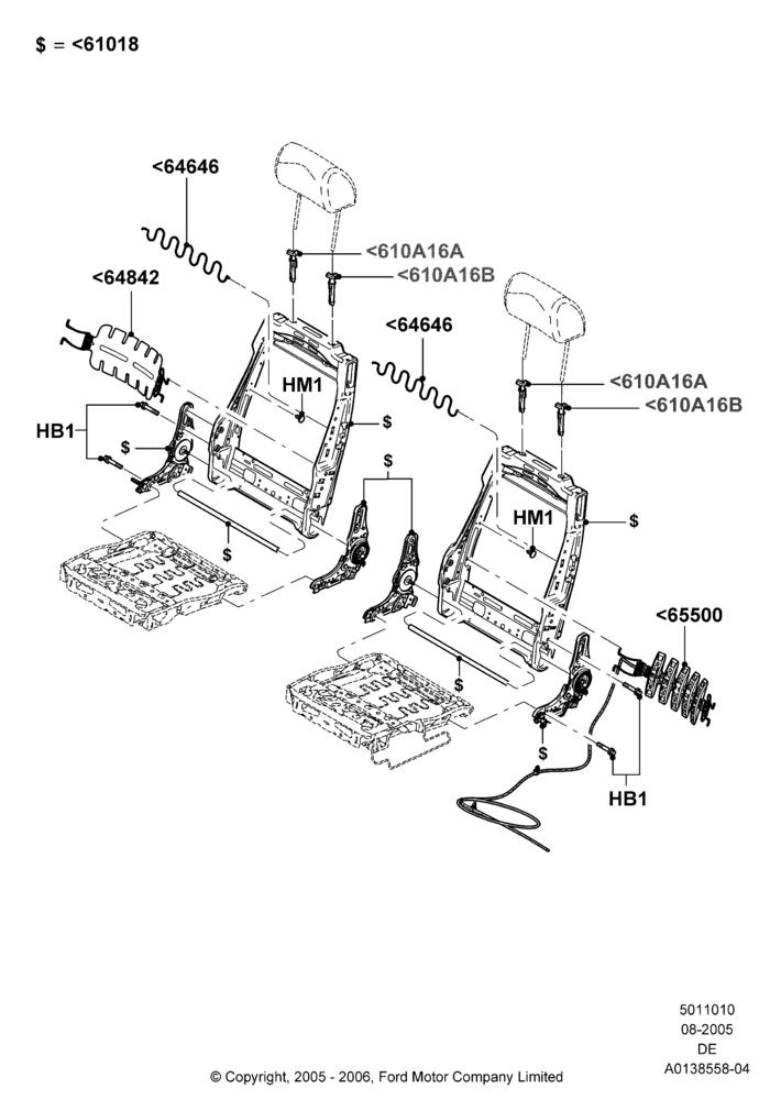 10B - Front Seat Back, Ford Division Derivative, Less RH Lumbar Support, With LH Manual Lumbar Support; 01/AUG/2005-30/AUG/2006