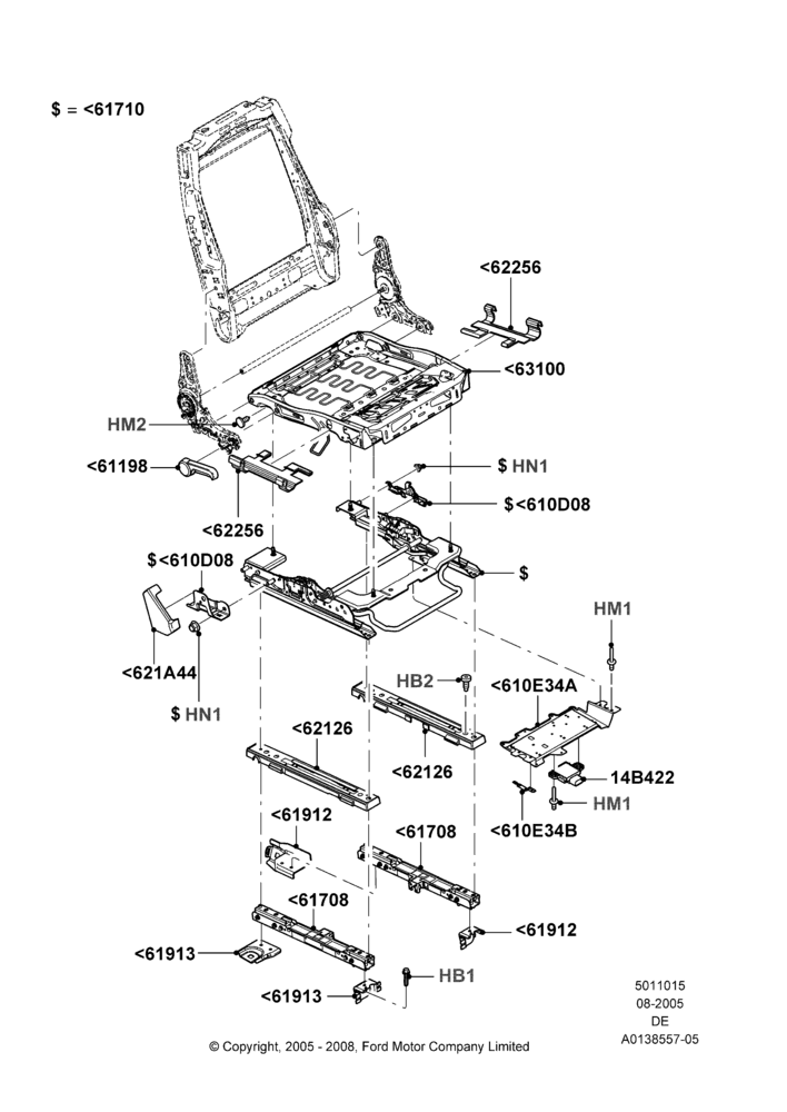 15F - Front Seat Base, Mercury Division Derivative, With Pass. 2 Way Manual Seat Adjust; 01/AUG/2005-02/JUN/2008