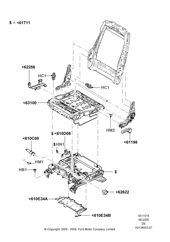 15B - Front Seat Base, Ford Division Derivative, With Driver 6 Way Pwr.Seat Adjuster; 01/AUG/2005-04/FEB/2009