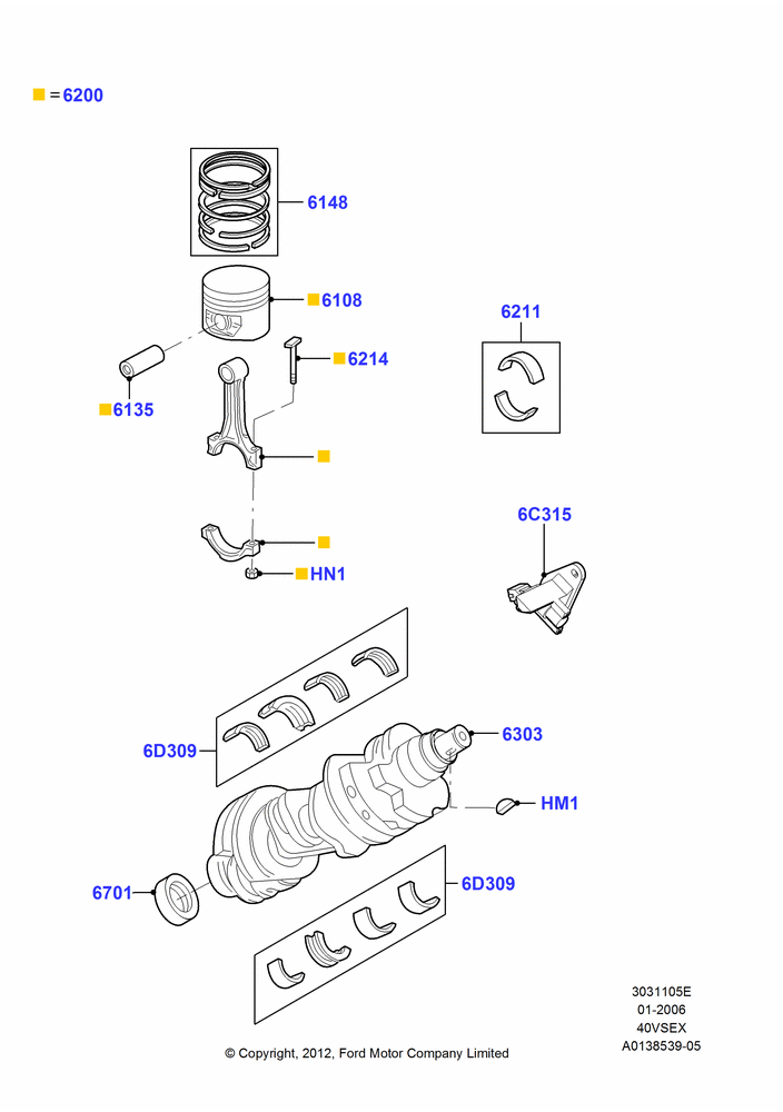 05E - Crankshaft/Pistons and Bearings, 4.0L V6 12V SOHC EFI; 30/JAN/2006-29/OCT/2010