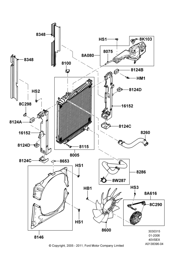15E - Radiator/Coolant Overflow Container, 4.0L V6 12V SOHC EFI; 30/JAN/2006-29/OCT/2010