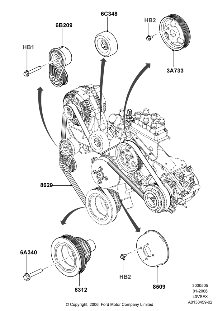 Pulleys and Drive Belts, 4.0L V6 12V SOHC EFI