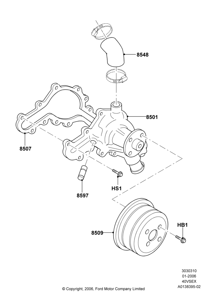 10E - Water Pump, 4.0L V6 12V SOHC EFI; 30/JAN/2006-29/OCT/2010