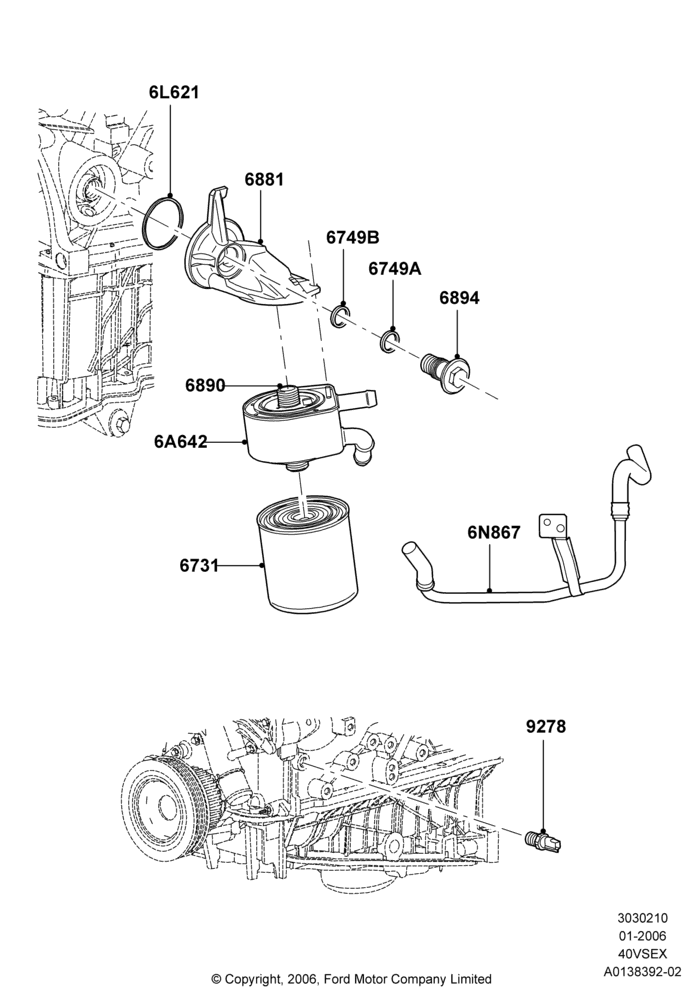 10E - Oil Cooler and Filter, 4.0L V6 12V SOHC EFI; 30/JAN/2006-29/OCT/2010
