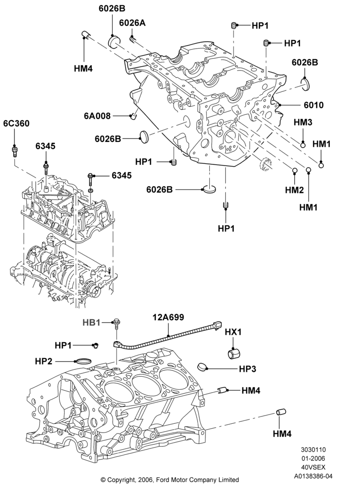 10E - Cylinder Block and Plugs, 4.0L V6 12V SOHC EFI; 30/JAN/2006-29/OCT/2010