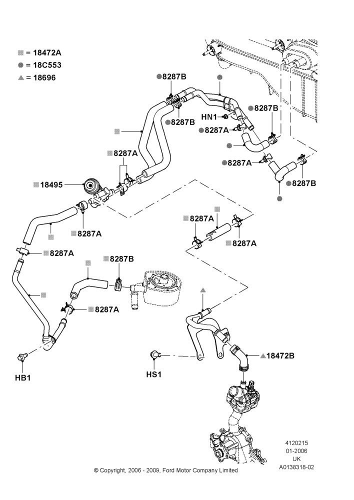 15A - Heater Hoses, 4.0L V6 12V SOHC EFI, With Engine Oil Cooler; 30/JAN/2006-29/OCT/2010