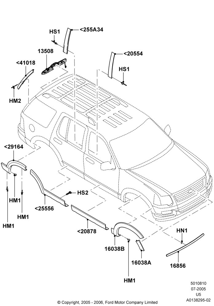 10J - Body Mouldings, Ford Series, XLT; 19/JUL/2005-07/AUG/2006