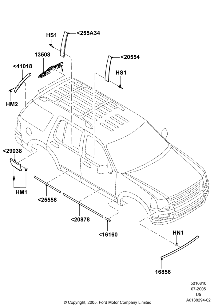 10I - Body Mouldings, Base, Ford Series; 19/JUL/2005-07/AUG/2006