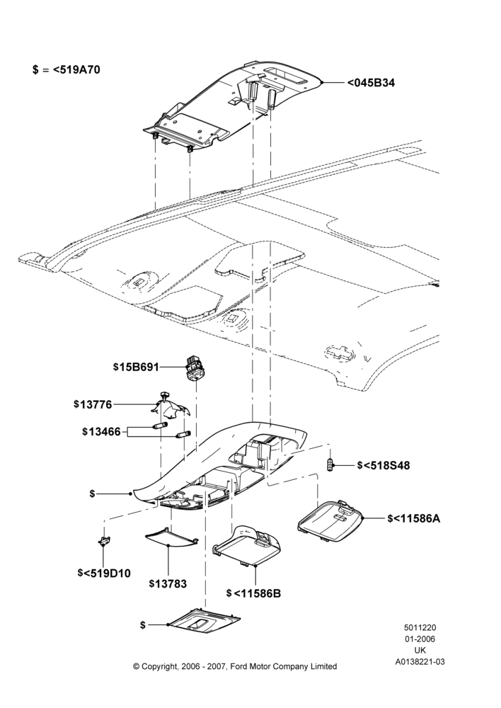 20A - Console - Overhead, Less Sun Roof, With Standard Overhead Console; 30/JAN/2006-29/OCT/2010