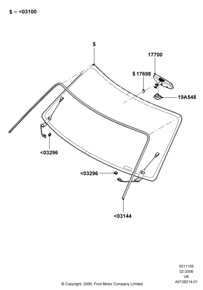 05A - Windshield/Inside Rear View Mirror, Production Installed; 30/JAN/2006-29/OCT/2010