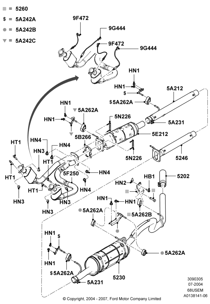 Exhaust System, 6.8L Gas EFI V10, Wide Frame (Pickup), 10,001 LB And Over GVW