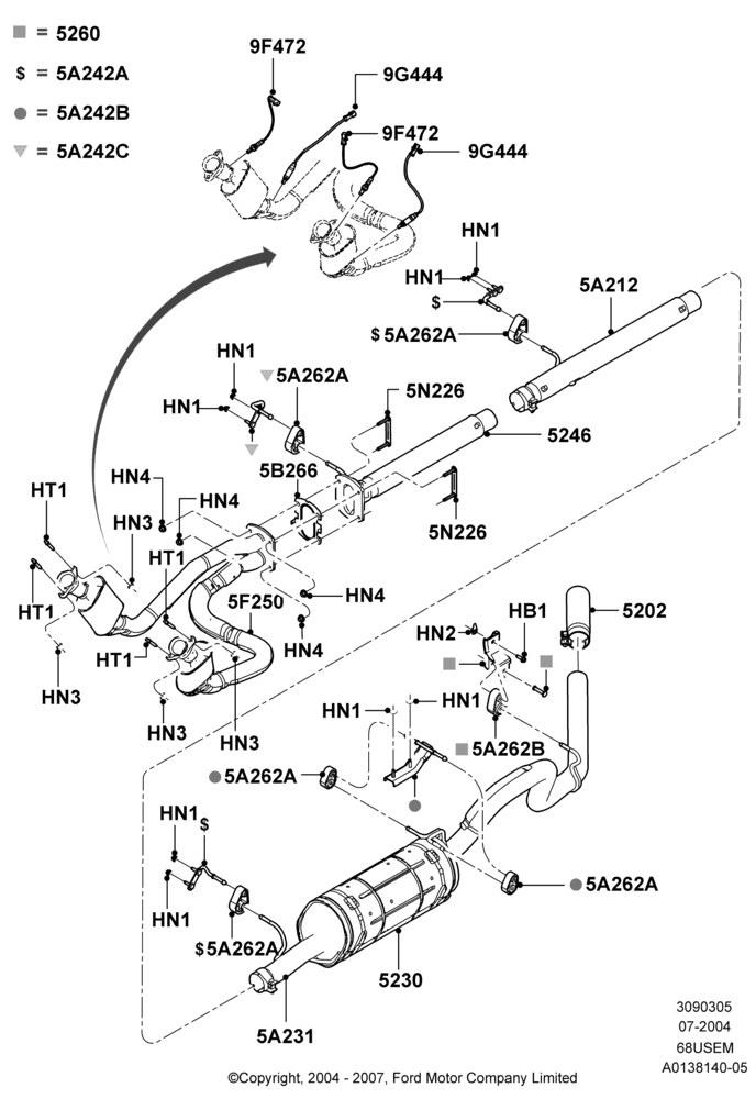 Exhaust System, 6.8L Gas EFI V10, Wide Frame (Pickup), 8501 LB Thru 10,000 LB GVW