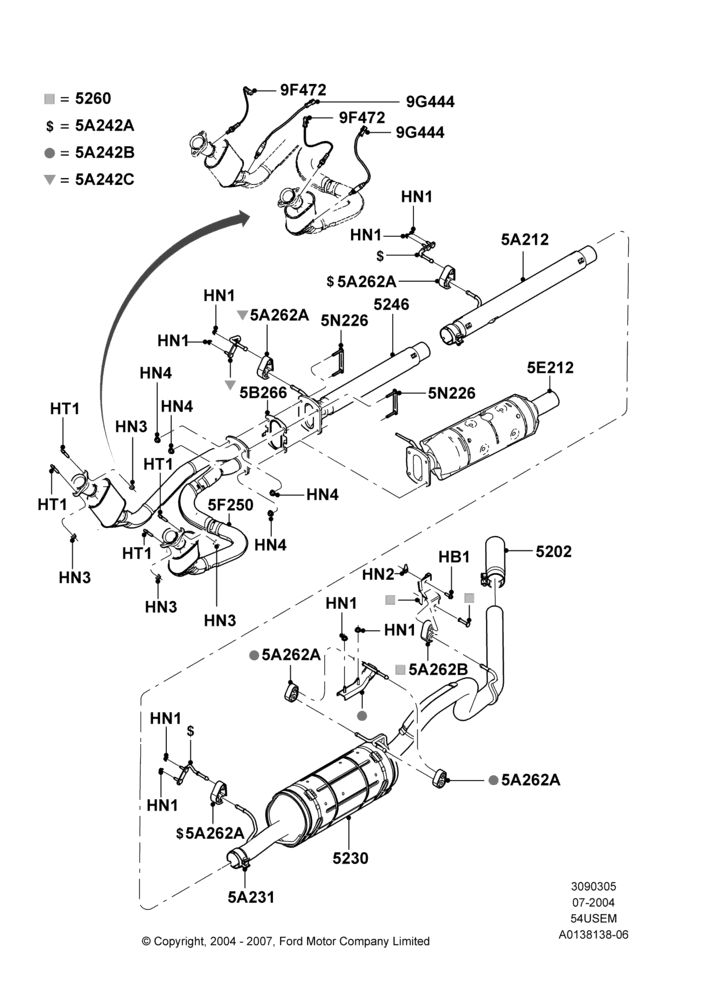 Exhaust System, 5.4L 3V V8, Wide Frame (Pickup)