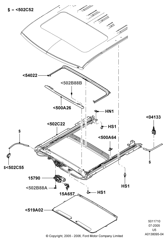 10B - Sliding Roof Mechanism and Controls, Production Installed; 19/JUL/2005-16/DEC/2010