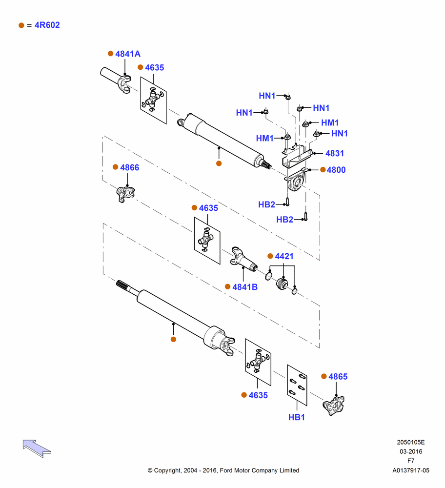 05E - Drive Shaft - Rear Axle Drive, 142"/3607MM Wheelbase, Automatic Transmission, LHD RWD; 19/JUL/2004-18/DEC/2006