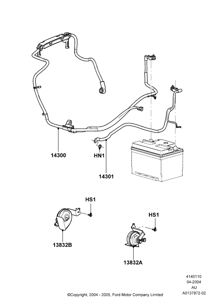10C - Battery Cables and Horn, 2.3L Duratec-HE (145PS) - MI4; 04/SEP/2003-05/APR/2004