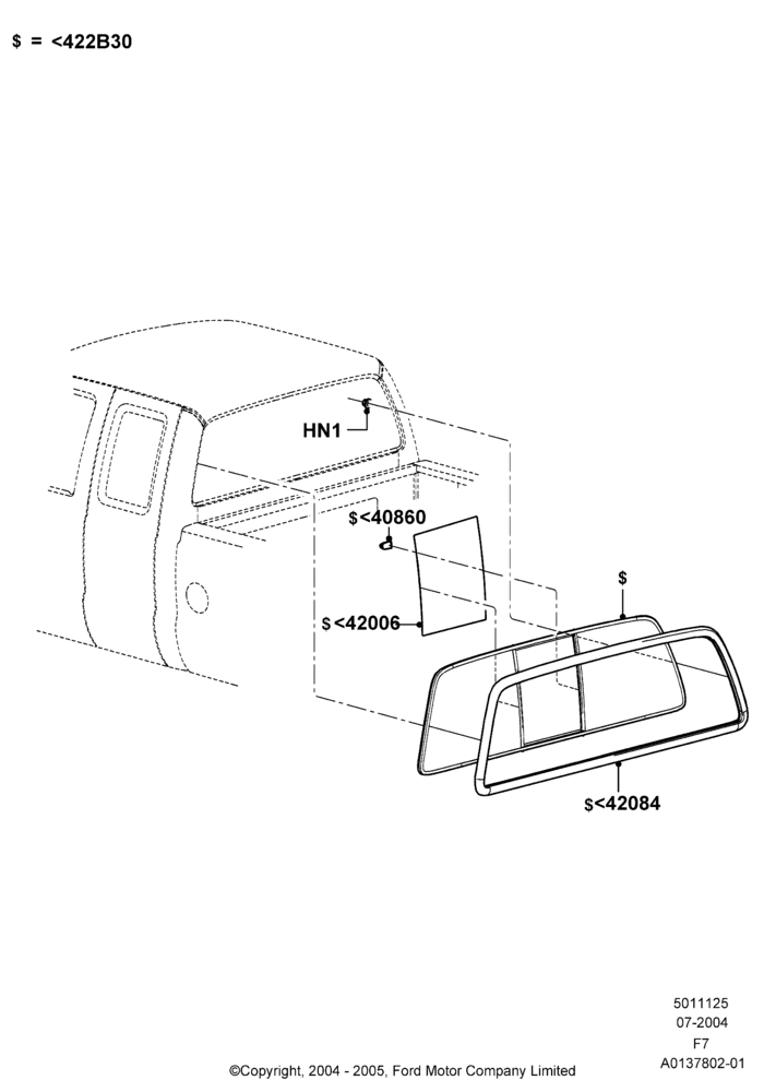 25B - Back Window Glass, With Sliding Rear Window, Production Installed; 19/JUL/2004-18/DEC/2006