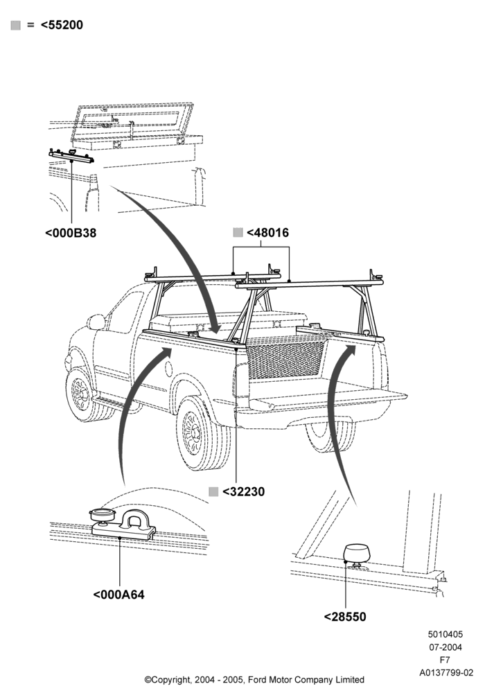 05XA - Pick Up Box/Tailgate and Tonneau, Accessory TracRac System; 19/JUL/2004-16/MAY/2005