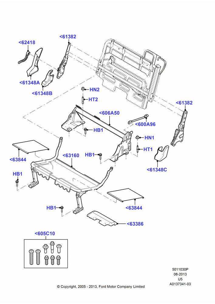 30P - Rear Seat Base, 2nd Row 60/40 (3 P) Folding Seat, 60% Seat, RH; 19/JUL/2005-16/DEC/2010