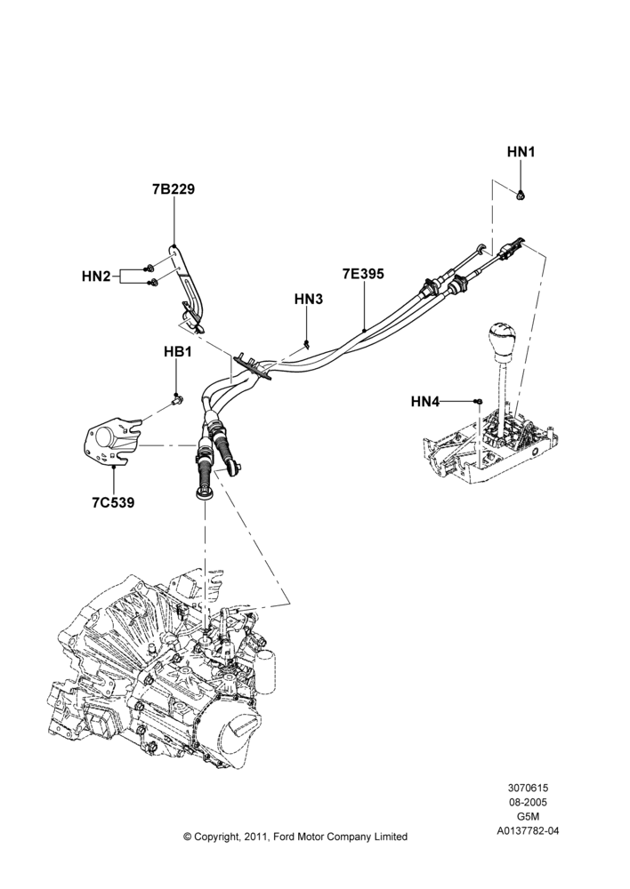 15 - Gear Change Cables - Manual Transm, 5 Speed Manual (G5M); 01/AUG/2005-04/FEB/2009