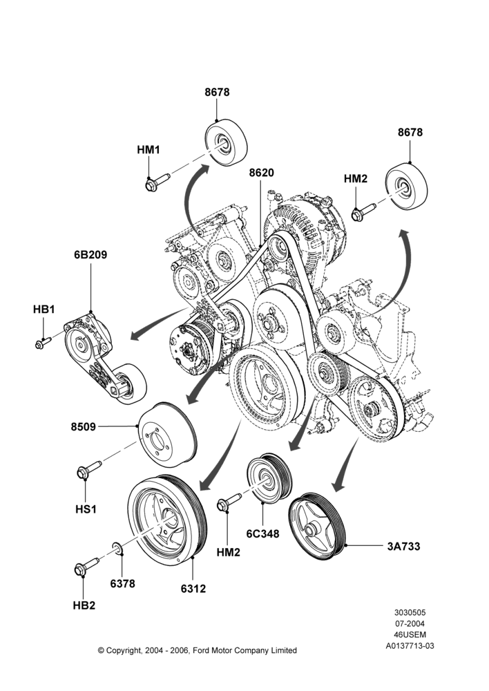 Pulleys and Drive Belts, 4.6L 3V V8