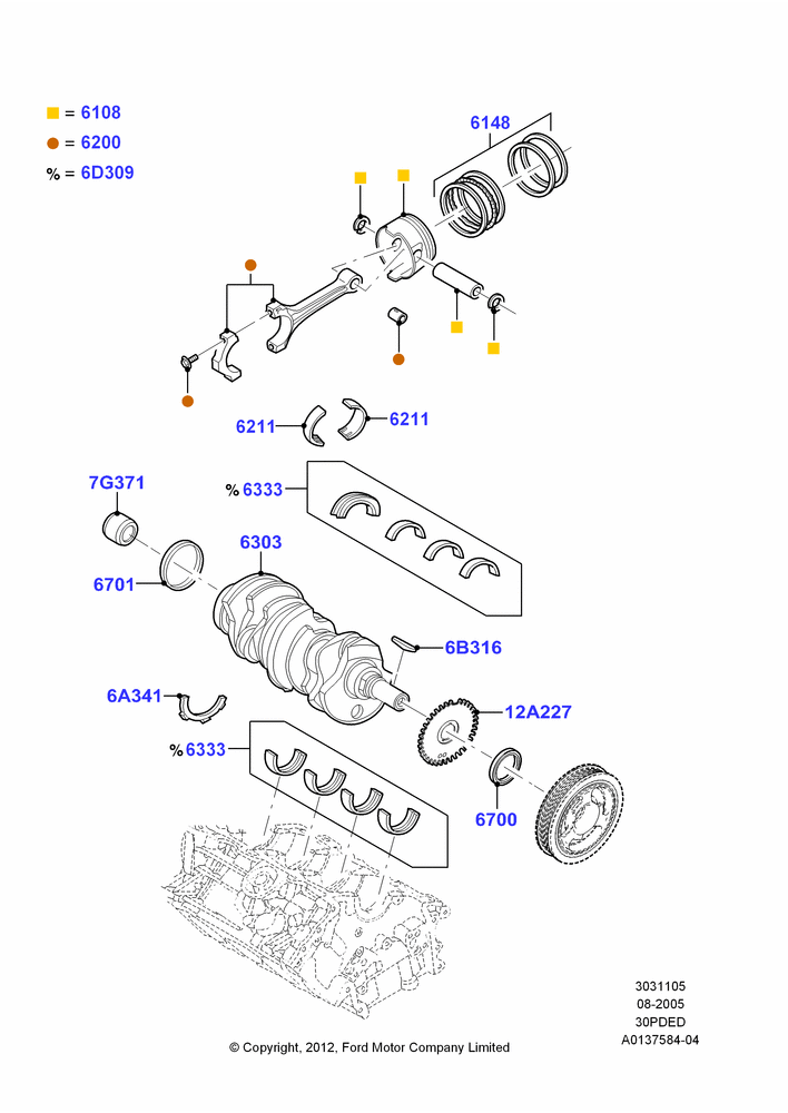 05E - Crankshaft/Pistons and Bearings, 3.0 DOHC EFI; 01/AUG/2005-04/FEB/2009
