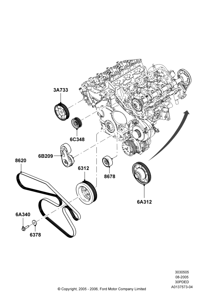 05E - Pulleys and Drive Belts, 3.0 DOHC EFI; 01/AUG/2005-04/FEB/2009