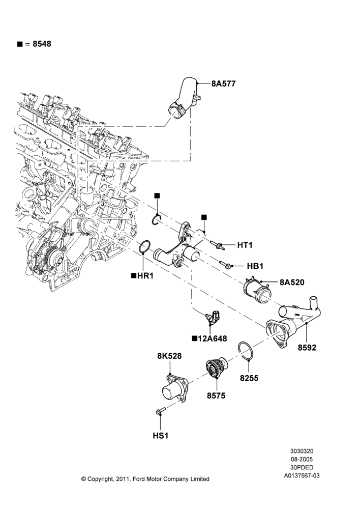 20E - Thermostat/Housing & Related Parts, 3.0 DOHC EFI; 01/AUG/2005-04/FEB/2009