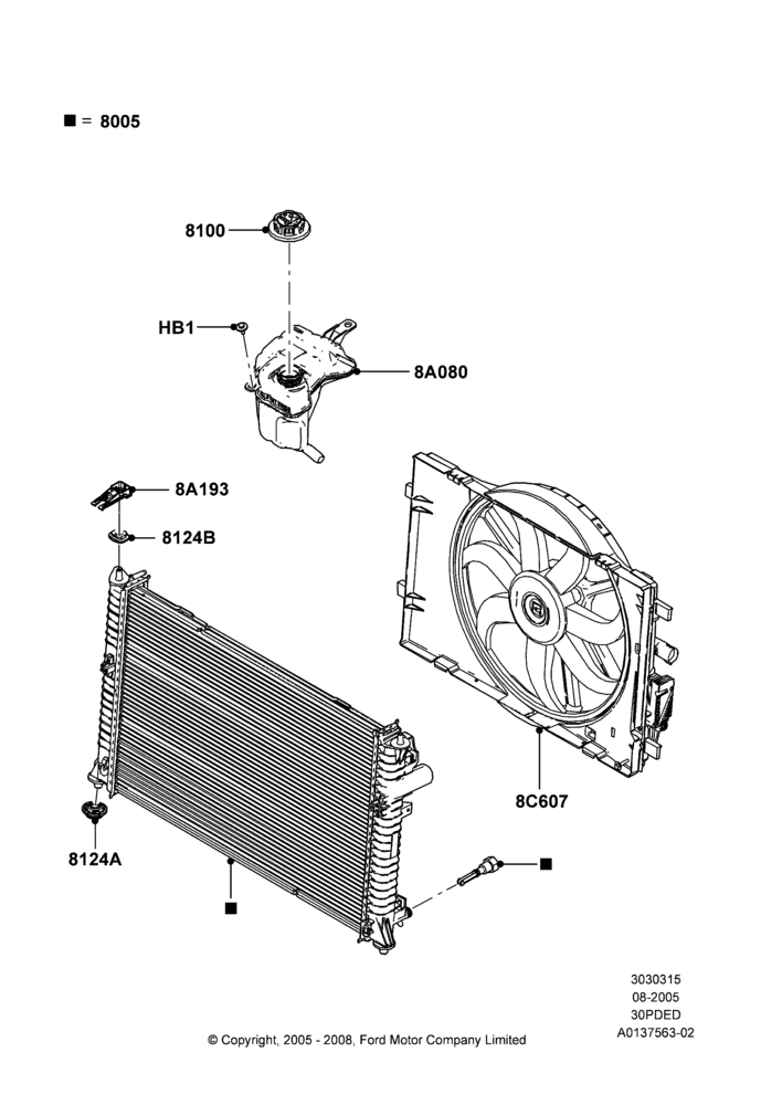15B - Radiator/Coolant Overflow Container, 3.0 DOHC EFI; 01/AUG/2005-04/FEB/2009