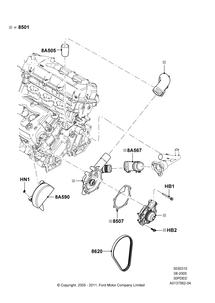 10B - Water Pump, 3.0 DOHC EFI; 01/AUG/2005-04/FEB/2009