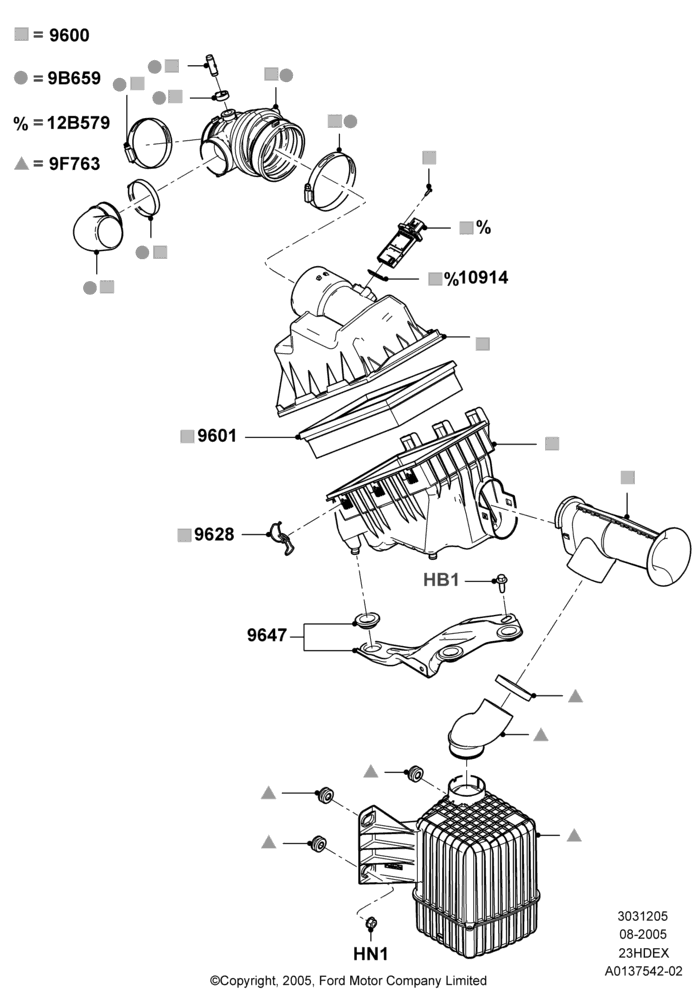 05C - Air Cleaner, 2.3L Duratec-HE (145PS) - MI4, With 49 State/Non Green State Req; 01/AUG/2005-04/FEB/2009