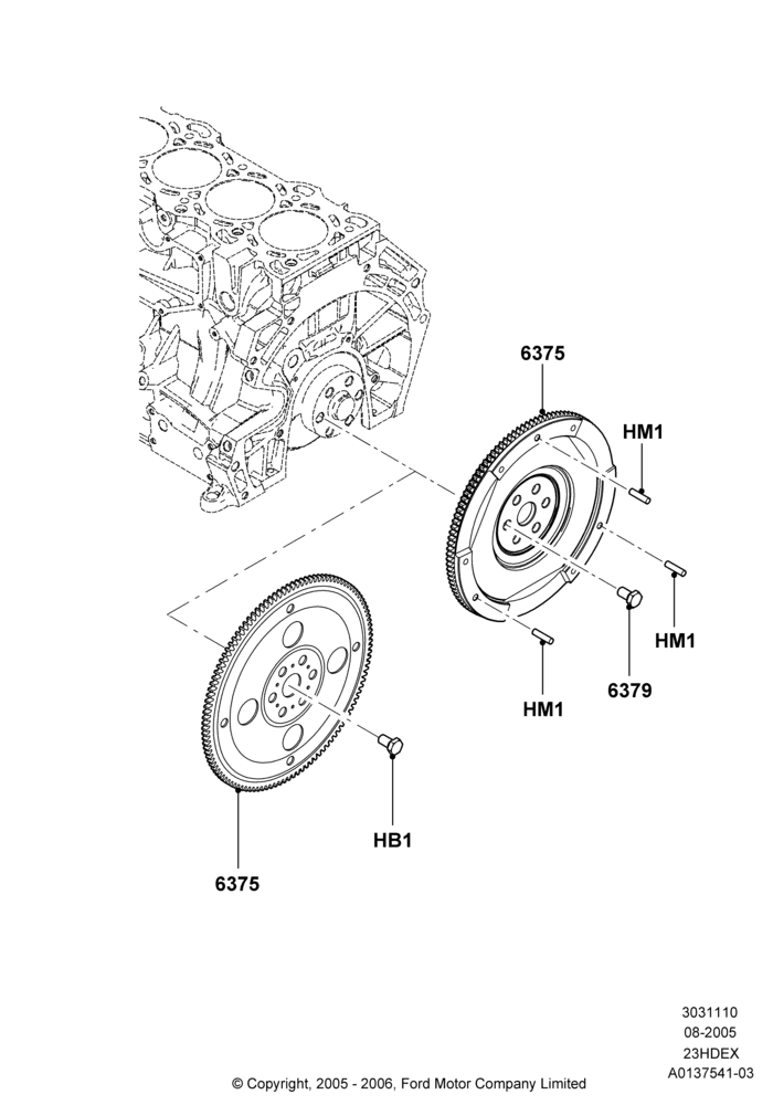 10B - Flywheel, 2.3L Duratec-HE (145PS) - MI4; 01/AUG/2005-04/FEB/2009
